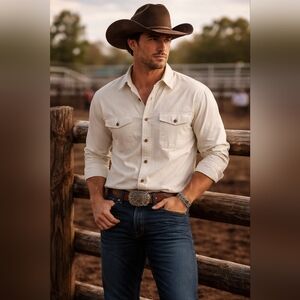 Men’s Western Heavyweight Cream Button-Up Shirt | Rodeo Ranch Workwear LXT